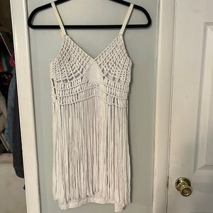 White fringe bebe mini dress
